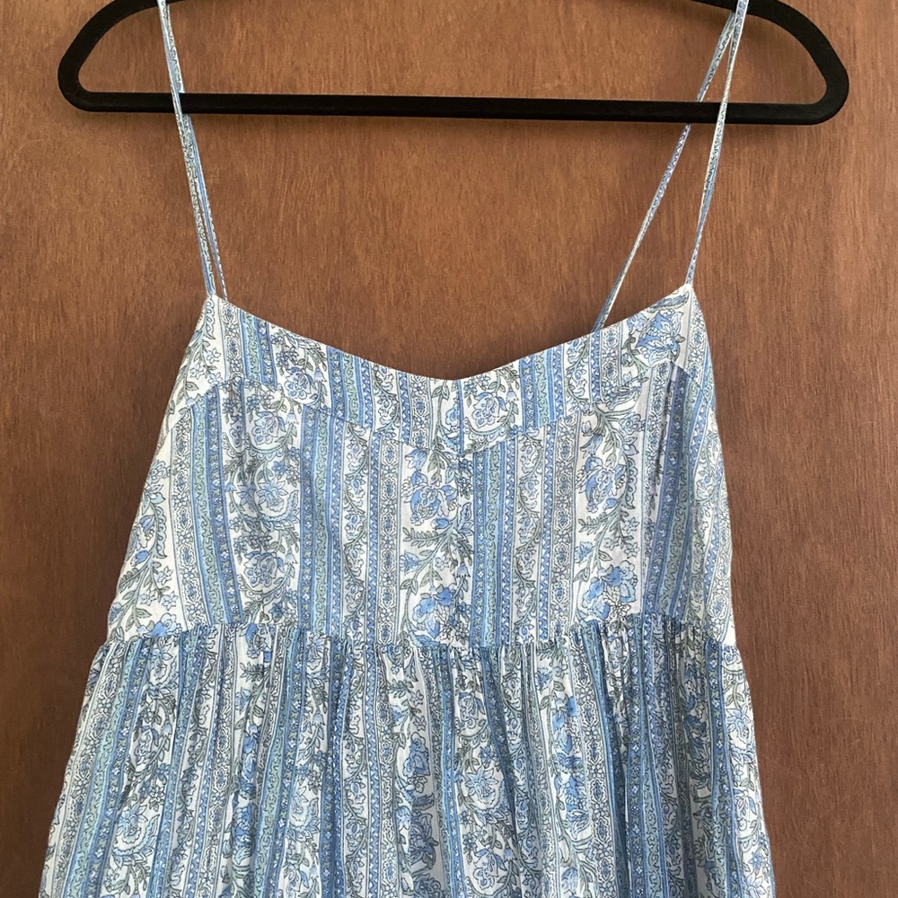 Blue and White Floral Spaghetti Strap Dress